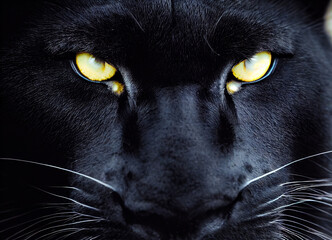 Black panther head, with yellow eyes, emblem of the wild life