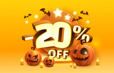 Halloween special 20 off sale banner, promotion flyer, marketing label. Vector