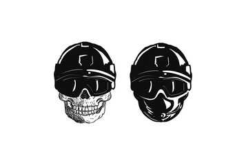 Skull Elite Army Force Navy Helmet Head Face for Military or Game T Shirt Logo Design Vector