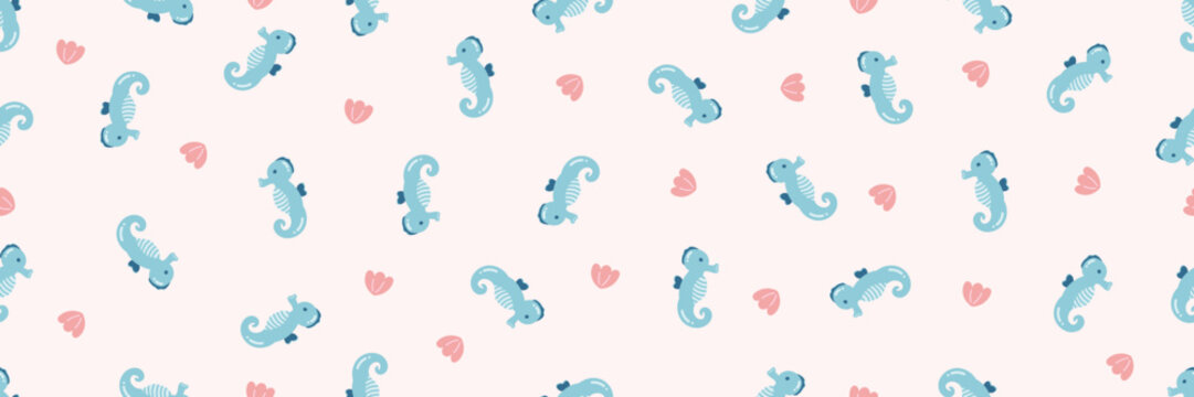 Cute seahorse kids baby doodle ocean cartoon pattern 
