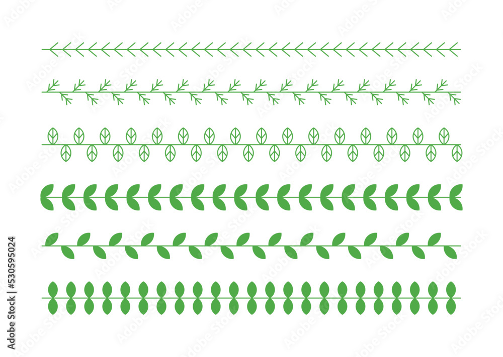 Poster green leaf, leaf and branch border line set. simple, repeating pattern decoration.