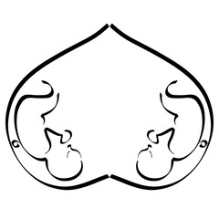 two babies in the womb, two female pregnant belly form a heart shape, black outline
