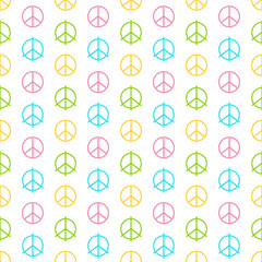 Peace flat vector seamless pattern. Multicolored Peaceful background