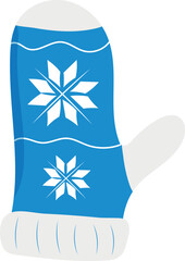 Winter blue mitten with a snowflake. single element. Element of clothing in frost. Vector. Flat style.