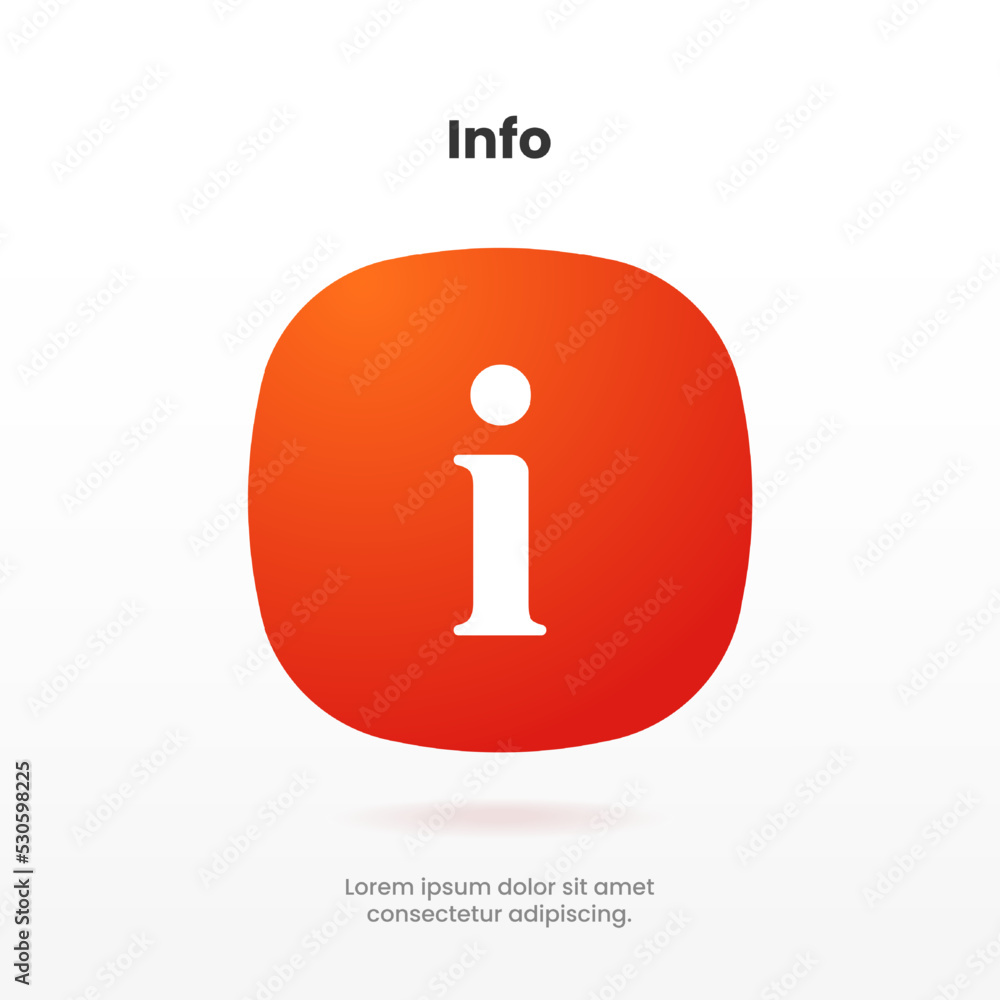 Poster 3d red info point icon. i icon symbol. Help and hint symbol. FAQ and detail symbol. Information icon collection. Info button. Info symbol minimal and flat style. Stock vector.