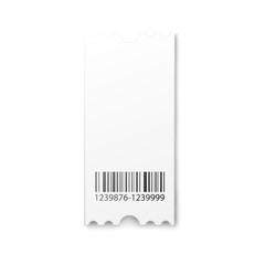 Blank cardboard ticket with barcode, realistic vector illustration isolated.