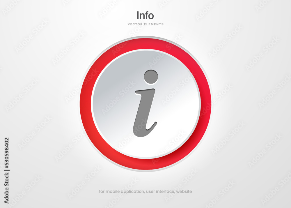 Poster 3d red info point icon. i icon symbol. Help and hint symbol. FAQ and detail symbol. Information icon collection. Info button. Info symbol minimal and flat style. Stock vector.