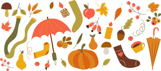 doodle style set of autumn isolated vector