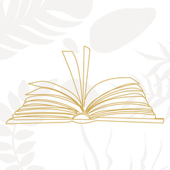 open book sketch, one continuous line drawing, vector