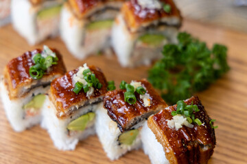 Asian style grilled eel sushi roll