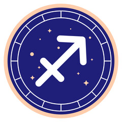 Sagittarius Horoscope sign. Round element of esoteric astrology for logo or icon. Zodiac element for horoscope and astrological forecast.