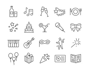 Party Icons - Vector Line. Editable Stroke.