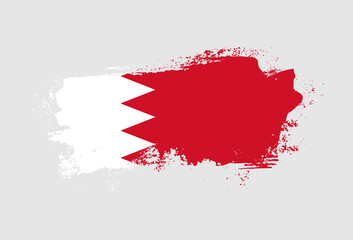 Flag of Bahrain country with hand drawn brush stroke vector illustration