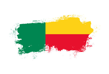 Flag of Benin country with hand drawn brush stroke vector illustration
