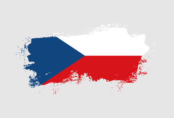 Flag of Czechia country with hand drawn brush stroke vector illustration