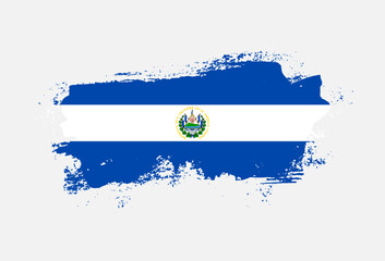 Flag of El Salvador country with hand drawn brush stroke vector illustration - obrazy, fototapety, plakaty