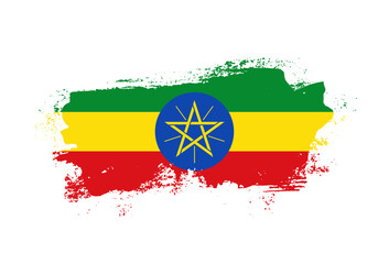 Flag of Ethiopia country with hand drawn brush stroke vector illustration