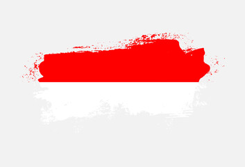 Flag of Indonesia country with hand drawn brush stroke vector illustration