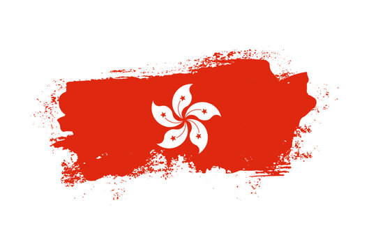 Flag of Hong Kong country with hand drawn brush stroke vector illustration
