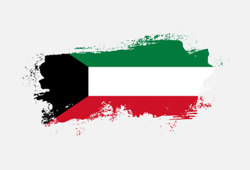 Flag of Kuwait country with hand drawn brush stroke vector illustration