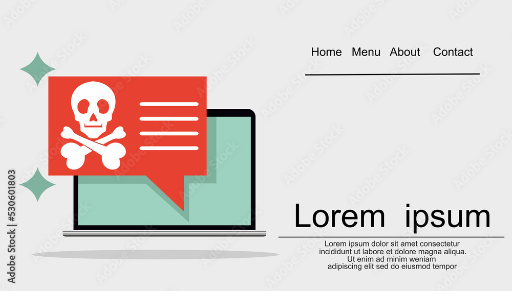 Poster alert notification on laptop computer vector, malware concept, spam data, fraud internet error, inse