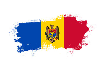 Flag of Moldova country with hand drawn brush stroke vector illustration