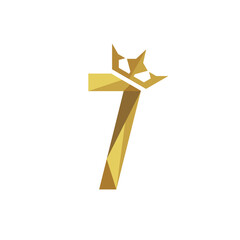 Number 7 Throne with Gold Crown Classic Premium Label Logo Design Template