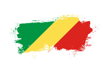 Flag of Republic of the Congo country with hand drawn brush stroke vector illustration
