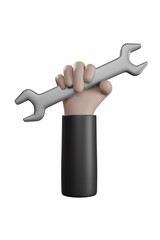 Hand holding wrench isolated. 3D rendering