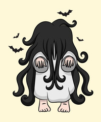 Scary Girl Cartoon Horror Halloween Black Hair