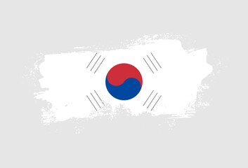 Flag of South Korea country with hand drawn brush stroke vector illustration