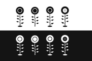 black and white sunflower icons set