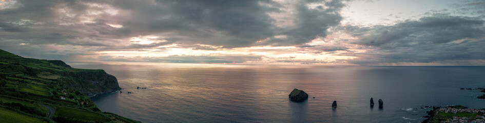 Fototapeta na wymiar Sunset over the Atlantic Ocean from the Portuguese Azores islands.