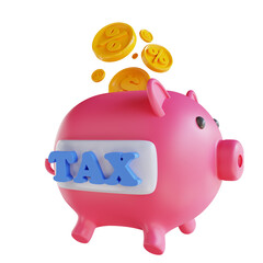 3D illustration piggy bank and tax