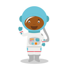 Cute cartoon vector illustration of a black or african american astronaut.