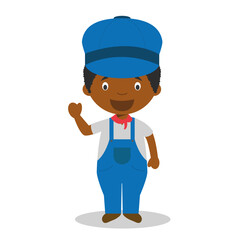 Cute cartoon vector illustration of a black or african american male engine.