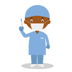 Cute cartoon vector illustration of a black or african american male surgeon.