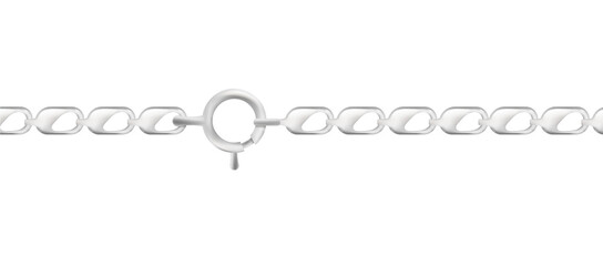 Silver jewelry chain or chainlet links realistic vector illustration isolated.