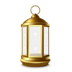 Golden lantern antique lamp for Ramadan realistic vector illustration isolated.