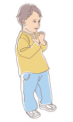 ズボンをはいたショートカットの可愛い子供の全身イラスト