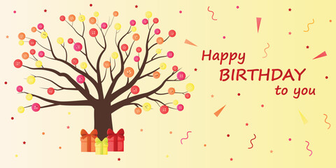 The postcard happy bithday to you with tree in buttons. Vector illustration