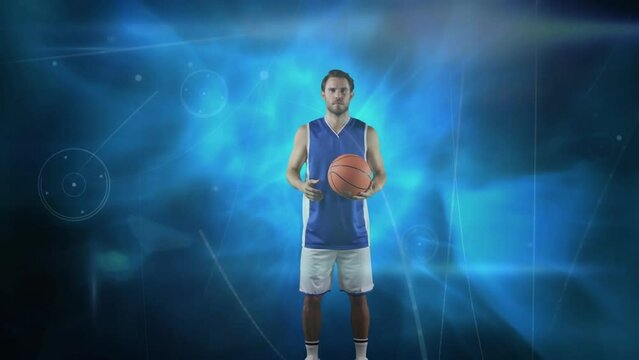 Animation of network of connections over caucasian male basketball player