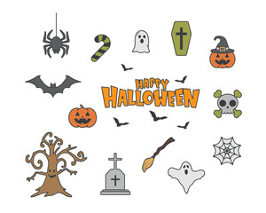 Happy Halloween vector design element set isolated on white background. Halloween vector icon set