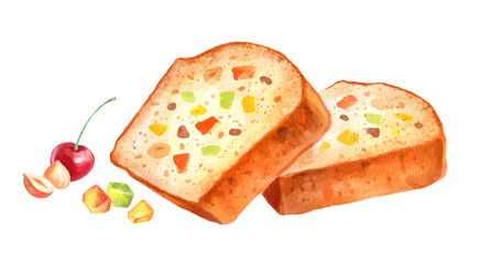 Watercolor isolated illustration of Fruit Cake