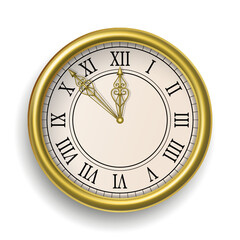 isolated gold clock for christmas and new year backgrounds