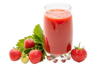 PNG, a glass of strawberry juice and fresh strawberries