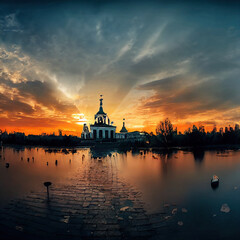 Sunset in a small city