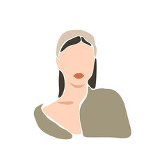 Hand drawn vector abstract graphic contemporary aesthetic fashion illustration with bohemian,beautiful modern female portrait in simple trendy minimal style.Woman fece beauty silhouette concept design