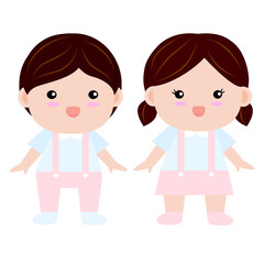 character of smile cute boy and girl children in kindergarten school uniform