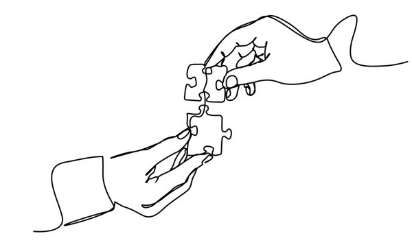 recommend clip art: continuous line drawing of hands solving jigsaw puzzle